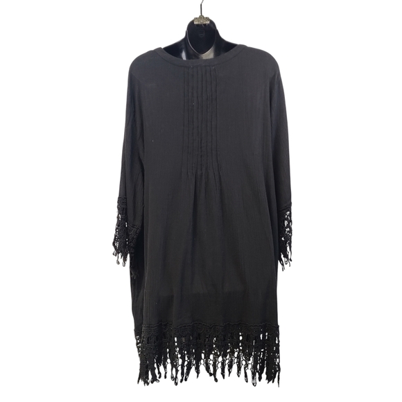 swimsuitsforall Women's Plus Size Crochet Trim Cover Up Black Size Large - Picture 5 of 13